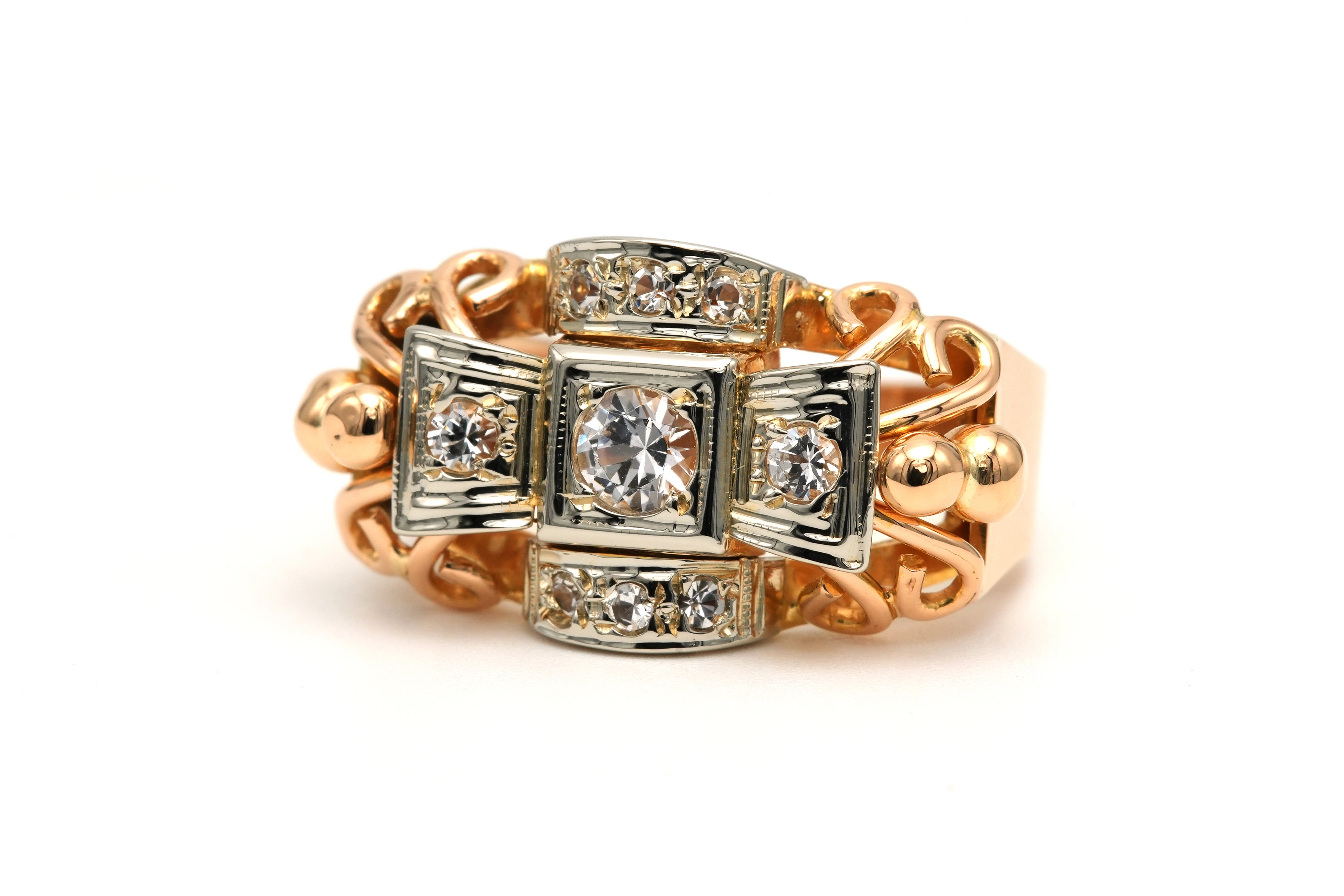 Bague Art Déco en or jaune et blanc 18 carats sertie de zirconiums - - 2