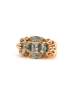 Bague Art Déco en or jaune et blanc 18 carats sertie de zirconiums - - 2