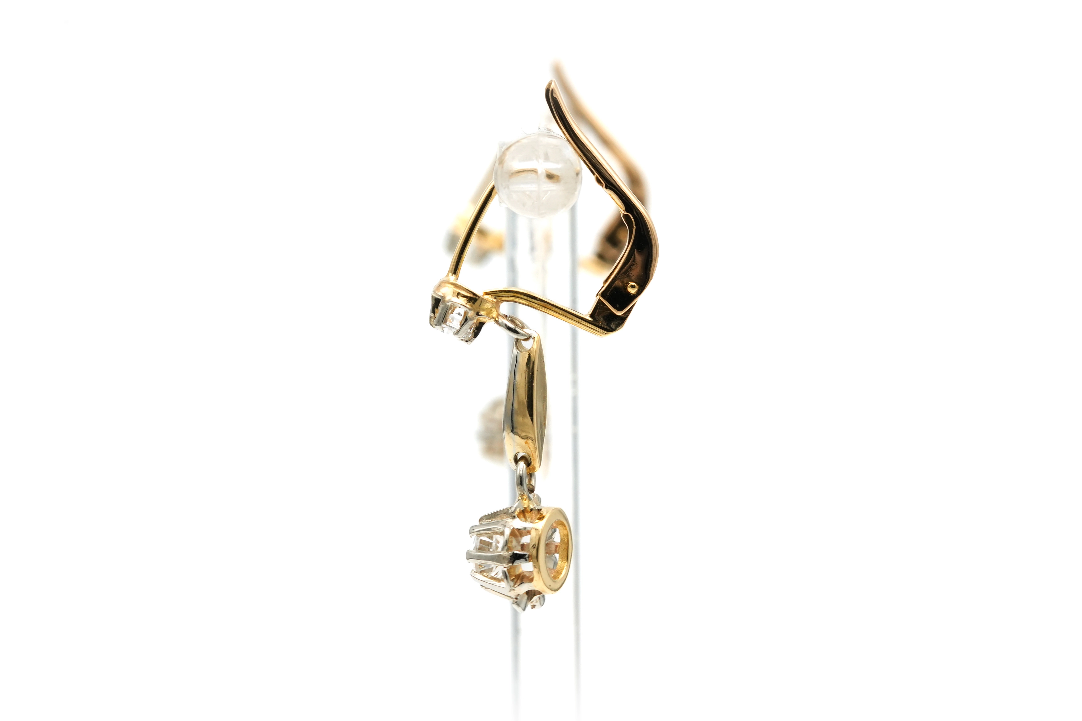 Boucles d'oreilles Art Déco en or jaune 18 carats serties de saphirs blancs - 4