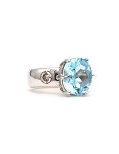 Bague contemporaine en or blanc 18 carats sertie d'une topaze et de diamants "taille" brillant (+-0.36ct) - 6