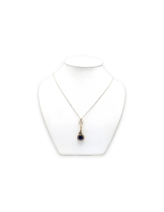 Collier Art Déco en or jaune 18 carats et argent, saphir de synthèse et diamants "taille" rose - 5