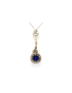 Collier Art Déco en or jaune 18 carats et argent, saphir de synthèse et diamants "taille" rose - 6