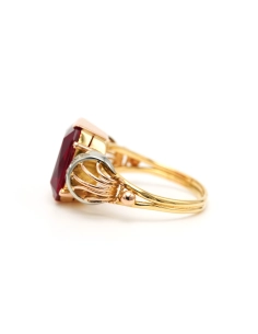 Bague Art Déco en or jaune et blanc 18 carats sertie d'un rubis et de saphirs de synthèse - - 3