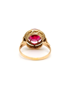 Bague Art Déco en or jaune 18 carats sertie d'un rubis de synthèse - - 4