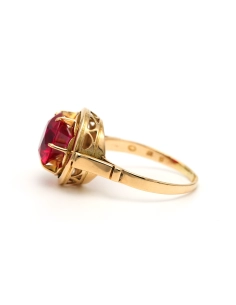 Bague Art Déco en or jaune 18 carats sertie d'un rubis de synthèse - 3
