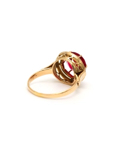 Bague Art Déco en or jaune 18 carats sertie d'un rubis de synthèse - 5