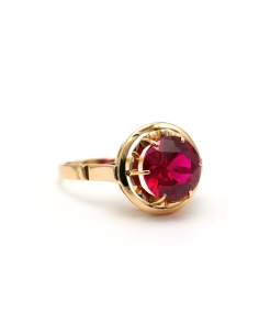 Bague Art Déco en or jaune 18 carats sertie d'un rubis de synthèse - - 6