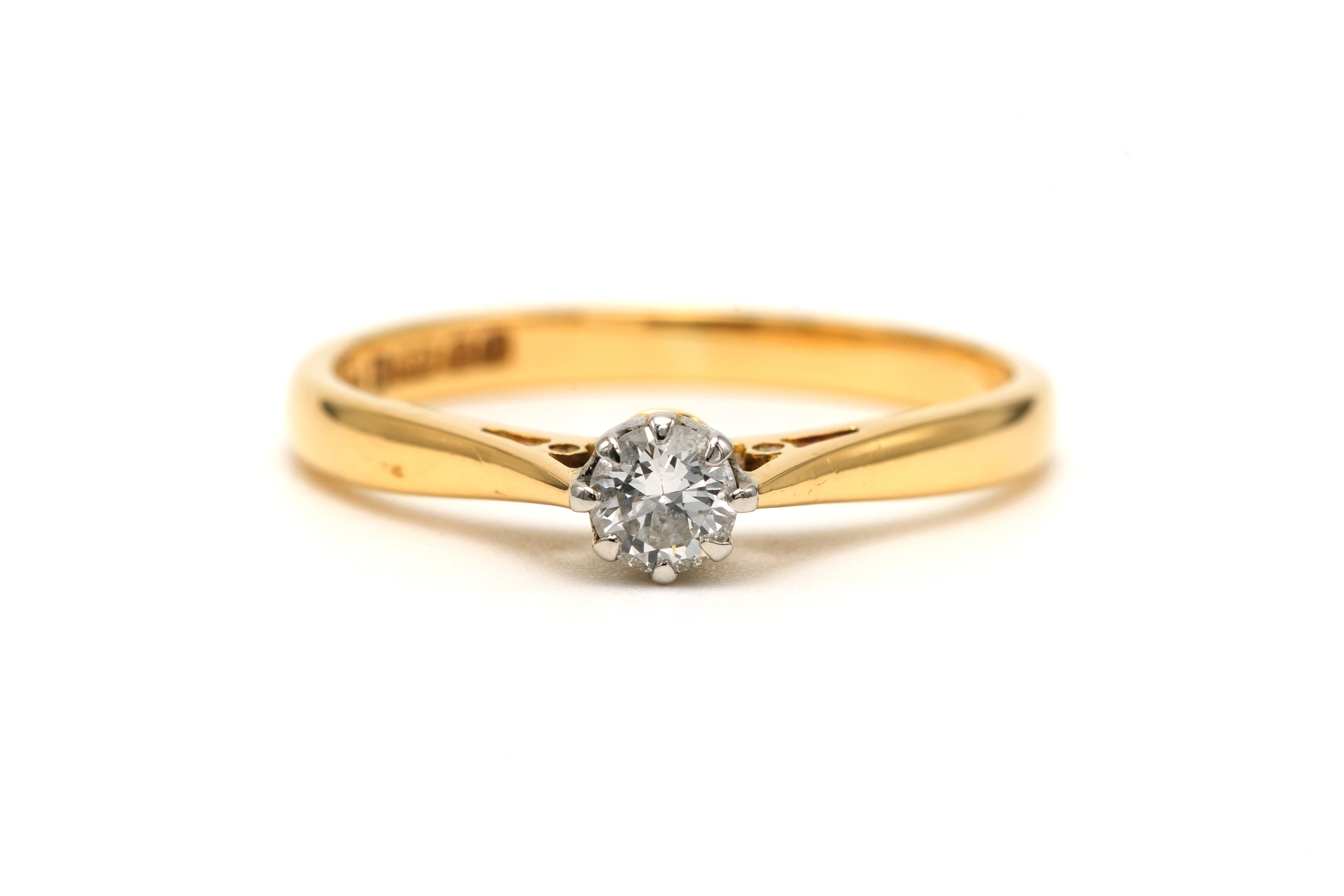 Solitaire contemporain en or jaune et blanc 18 carats serti d'un diamant "taille" brillant (+-0.14ct) - - 1