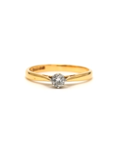 Solitaire contemporain en or jaune et blanc 18 carats serti d'un diamant "taille" brillant (+-0.14ct) - - 1