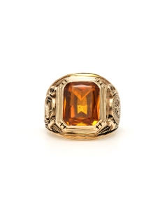 Chevalière "universitaire" 1981 en or jaune 10 carats sertie d'une citrine - 1