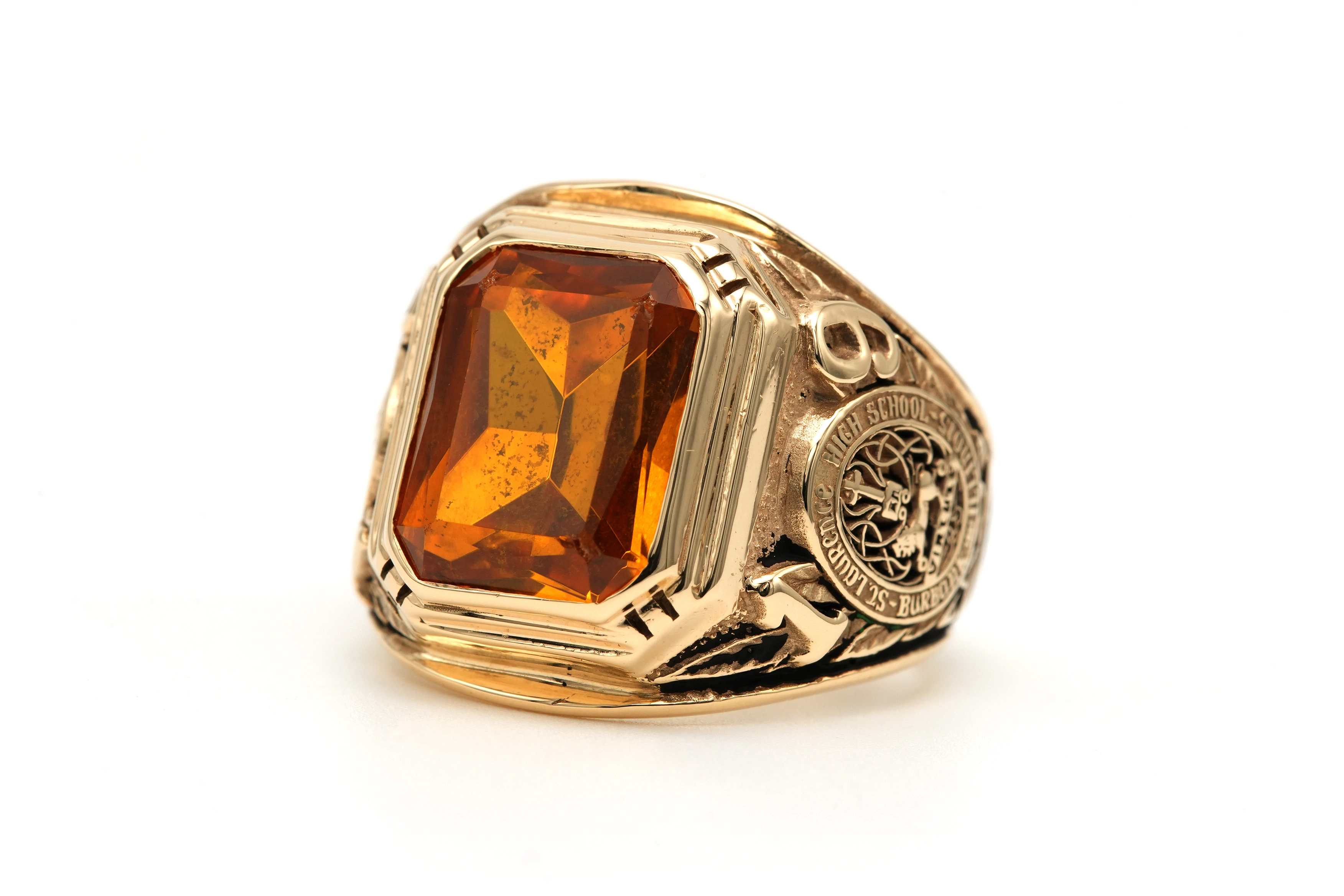 Chevalière "universitaire" 1981 en or jaune 10 carats sertie d'une citrine - 2