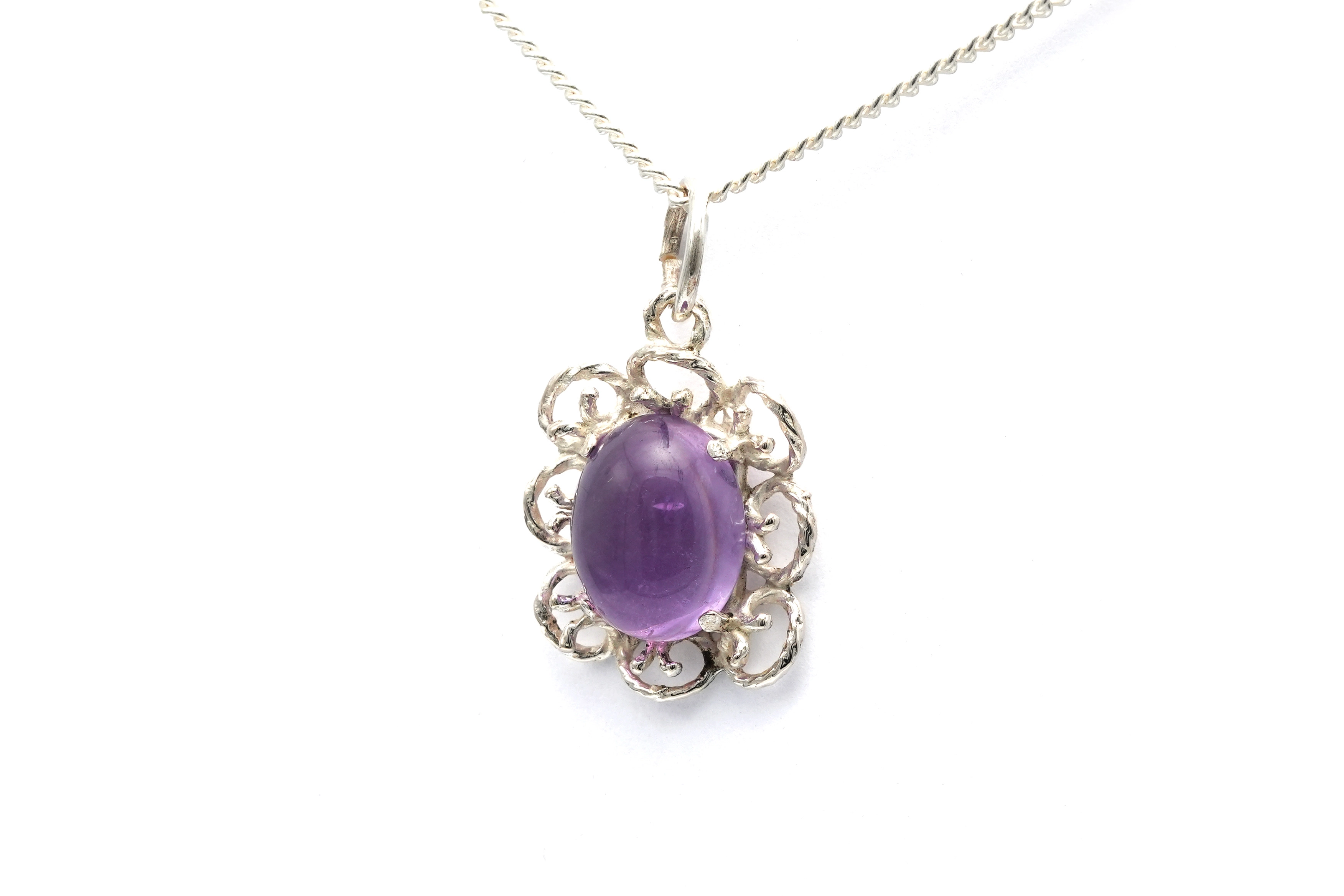 Pendentif Années 70 en argent 925 serti d'une améthyste