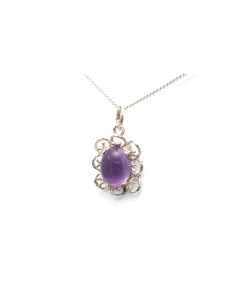 Pendentif Années 70 en argent 925 serti d'une améthyste