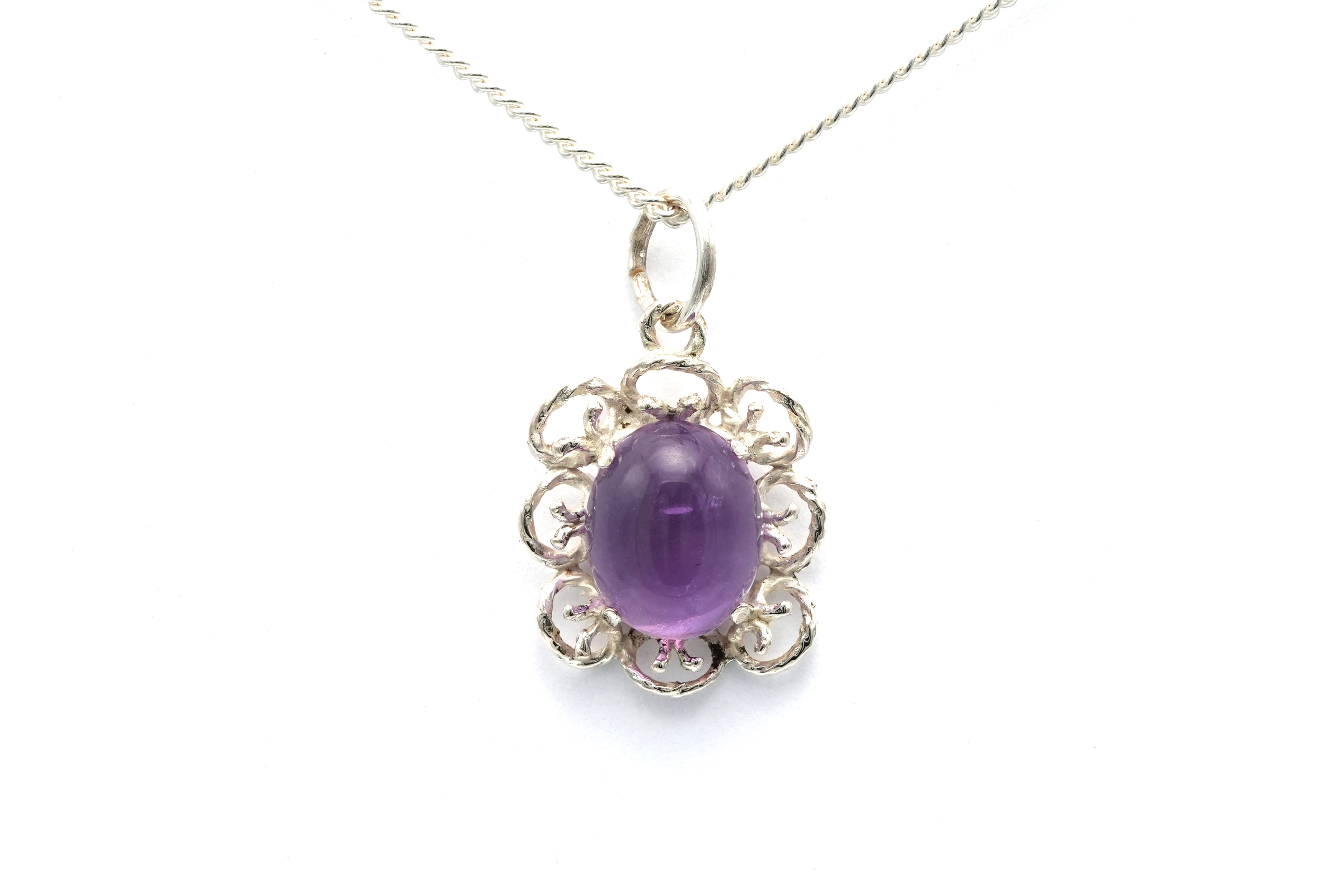 Pendentif Années 70 en argent 925 serti d'une améthyste - - 1