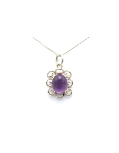 Pendentif Années 70 en argent 925 serti d'une améthyste