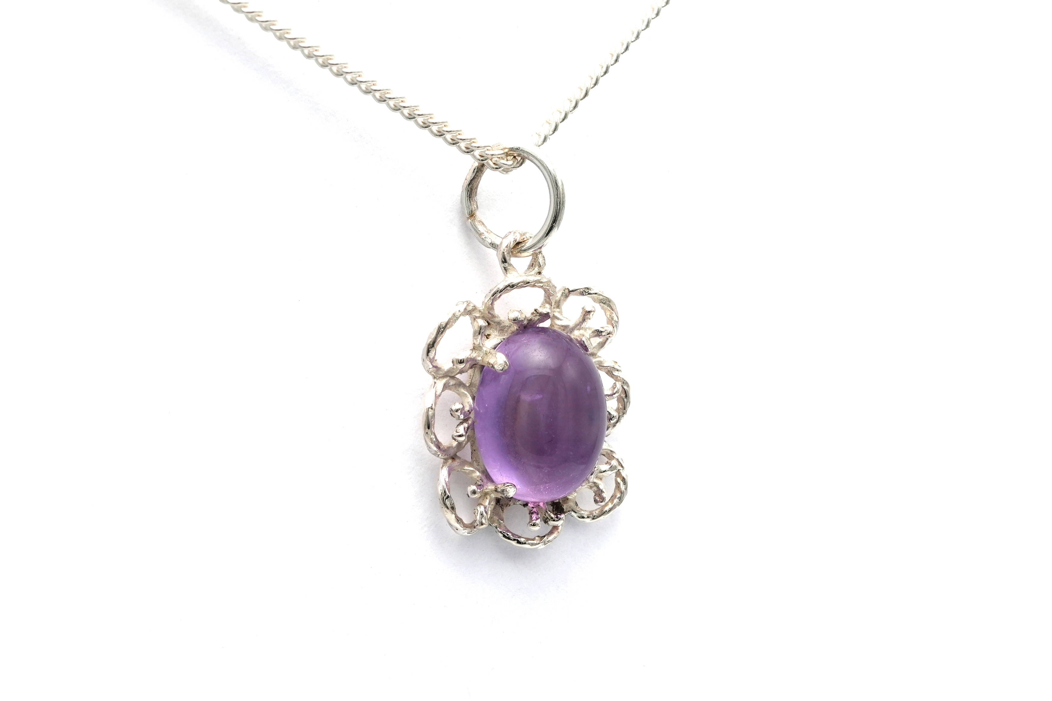 Pendentif Années 70 en argent 925 serti d'une améthyste