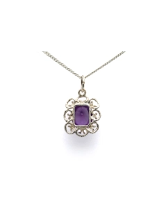 Pendentif Années 70 en argent 925 serti d'une améthyste