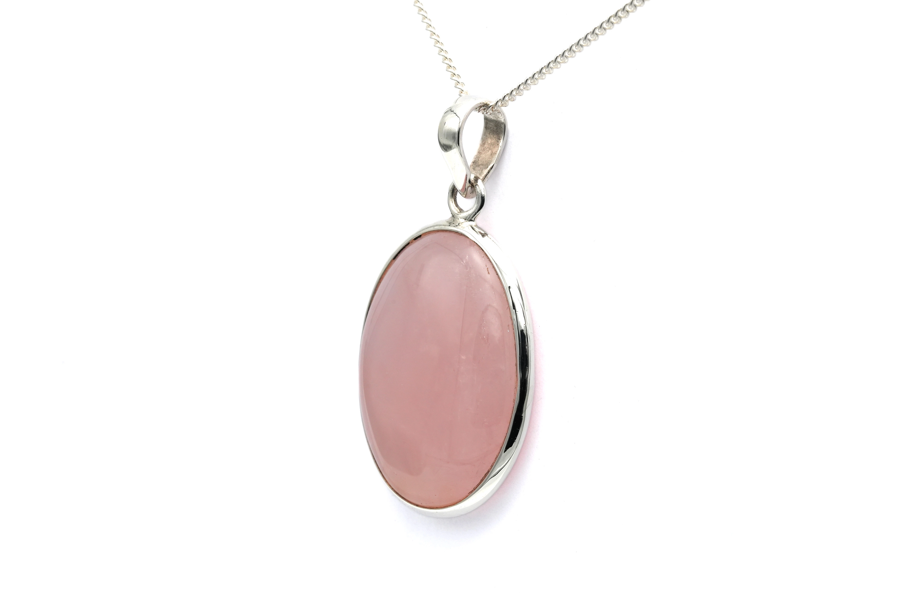 Pendentif contemporain en argent 925 serti d'un quartz rose - - 2