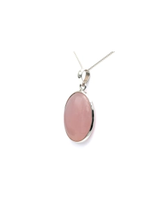 Pendentif contemporain en argent 925 serti d'un quartz rose - - 2