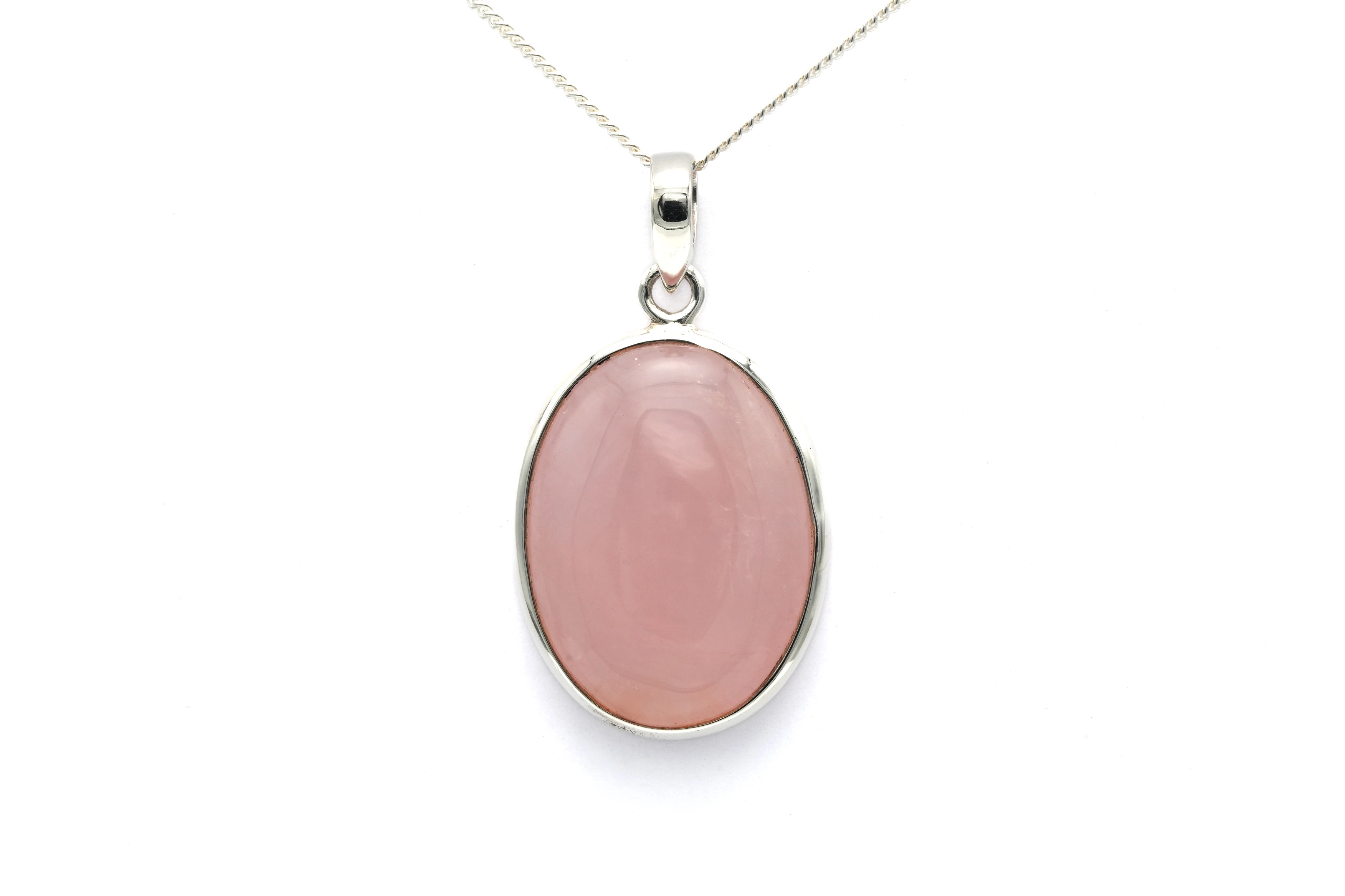 Pendentif contemporain en argent 925 serti d'un quartz rose