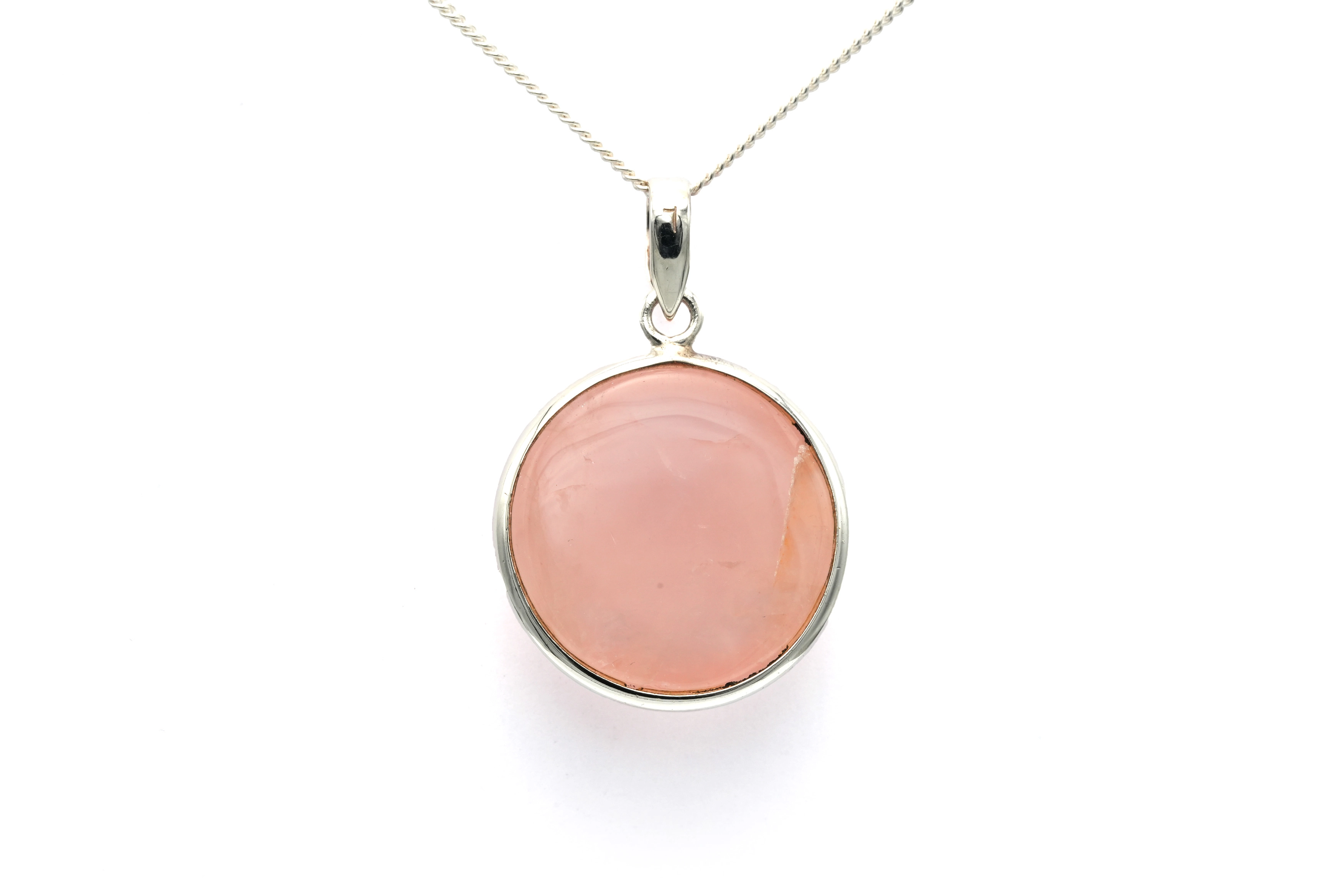 Pendentif contemporain en argent 925 serti d'un quartz rose