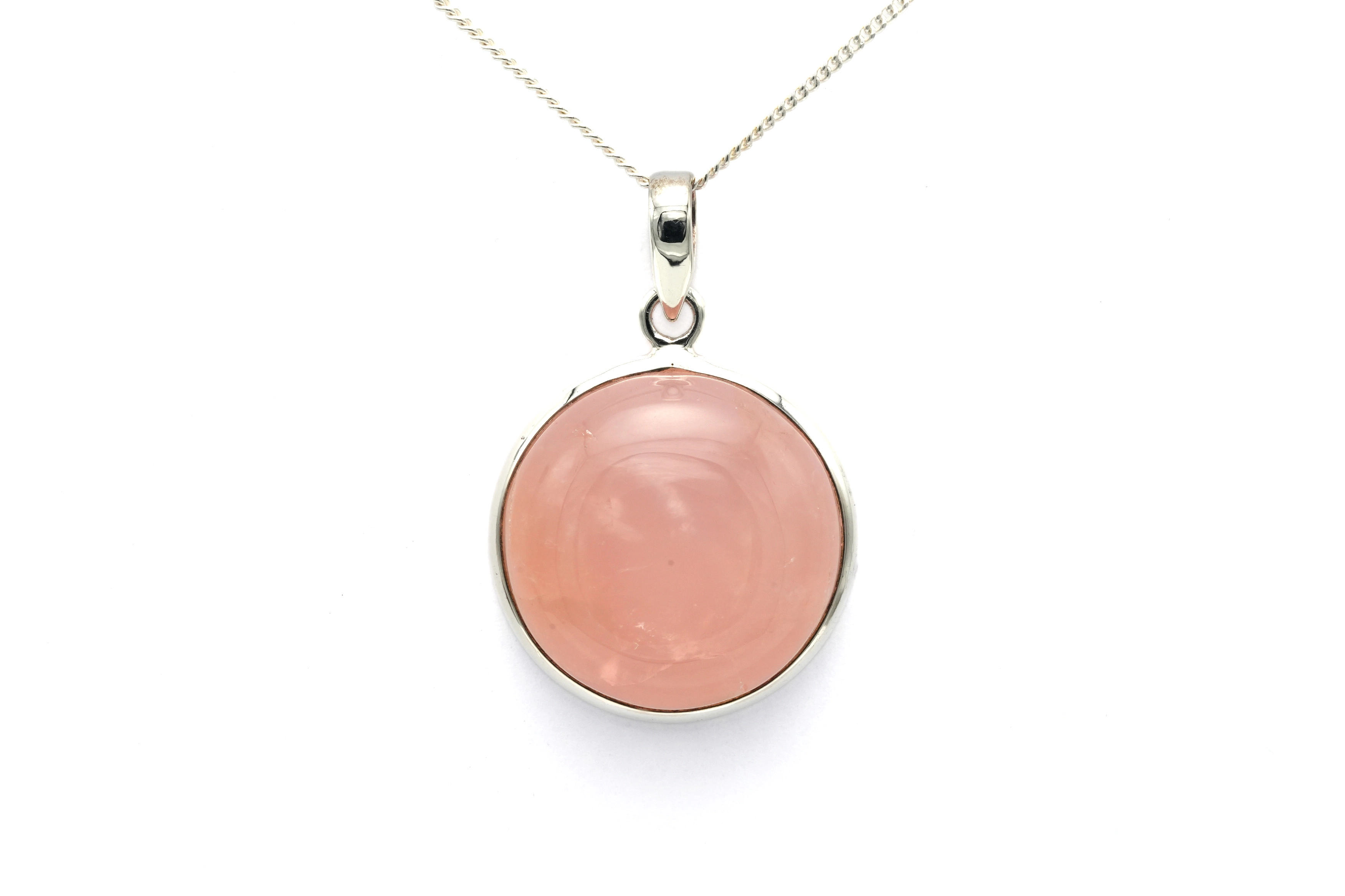 Pendentif contemporain en argent 925 serti d'un quartz rose