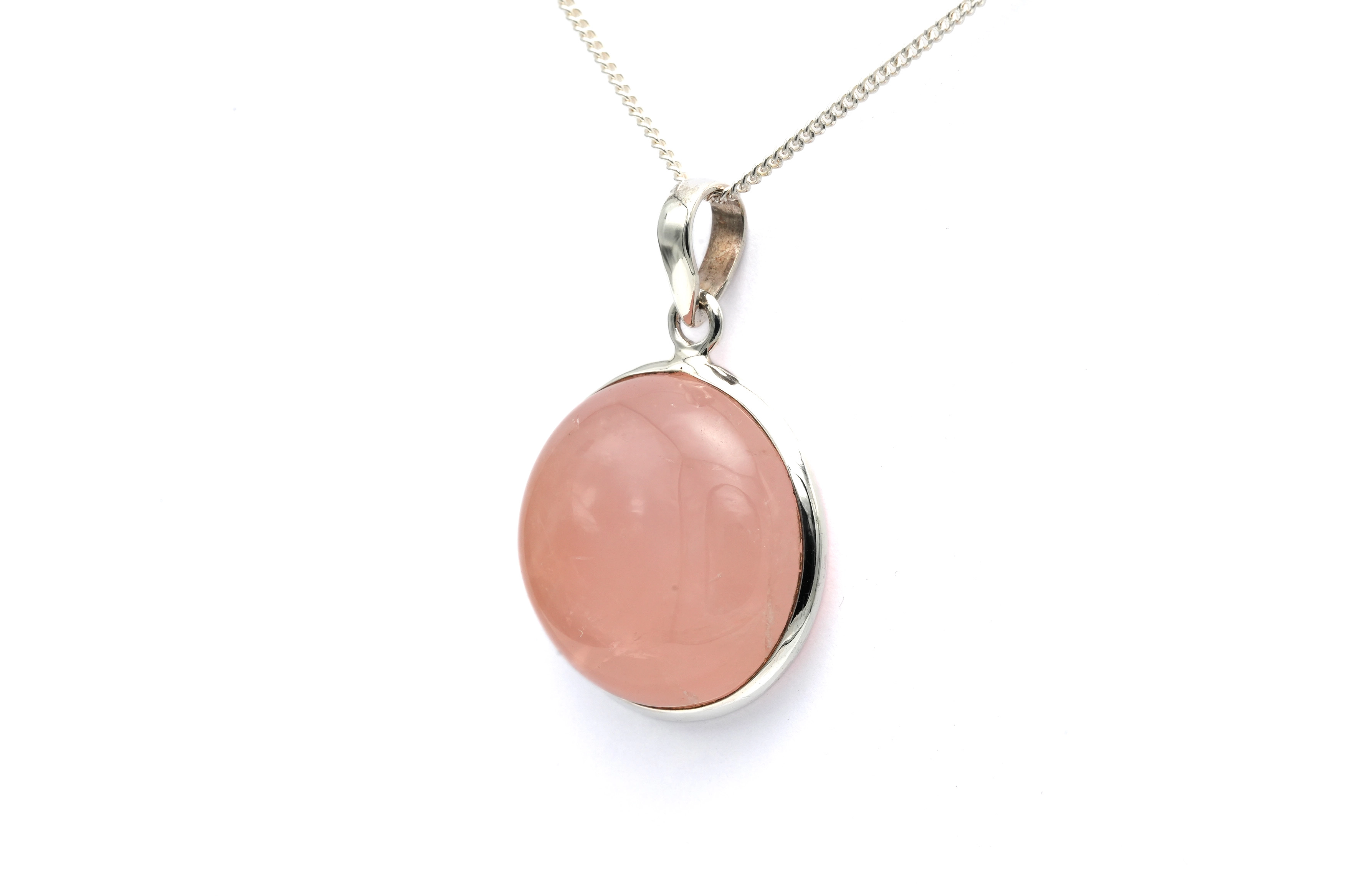 Pendentif contemporain en argent 925 serti d'un quartz rose