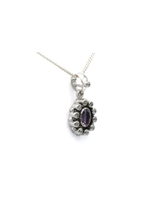 Pendentif contemporain en argent 925 serti de zirconiums et d'une améthyste