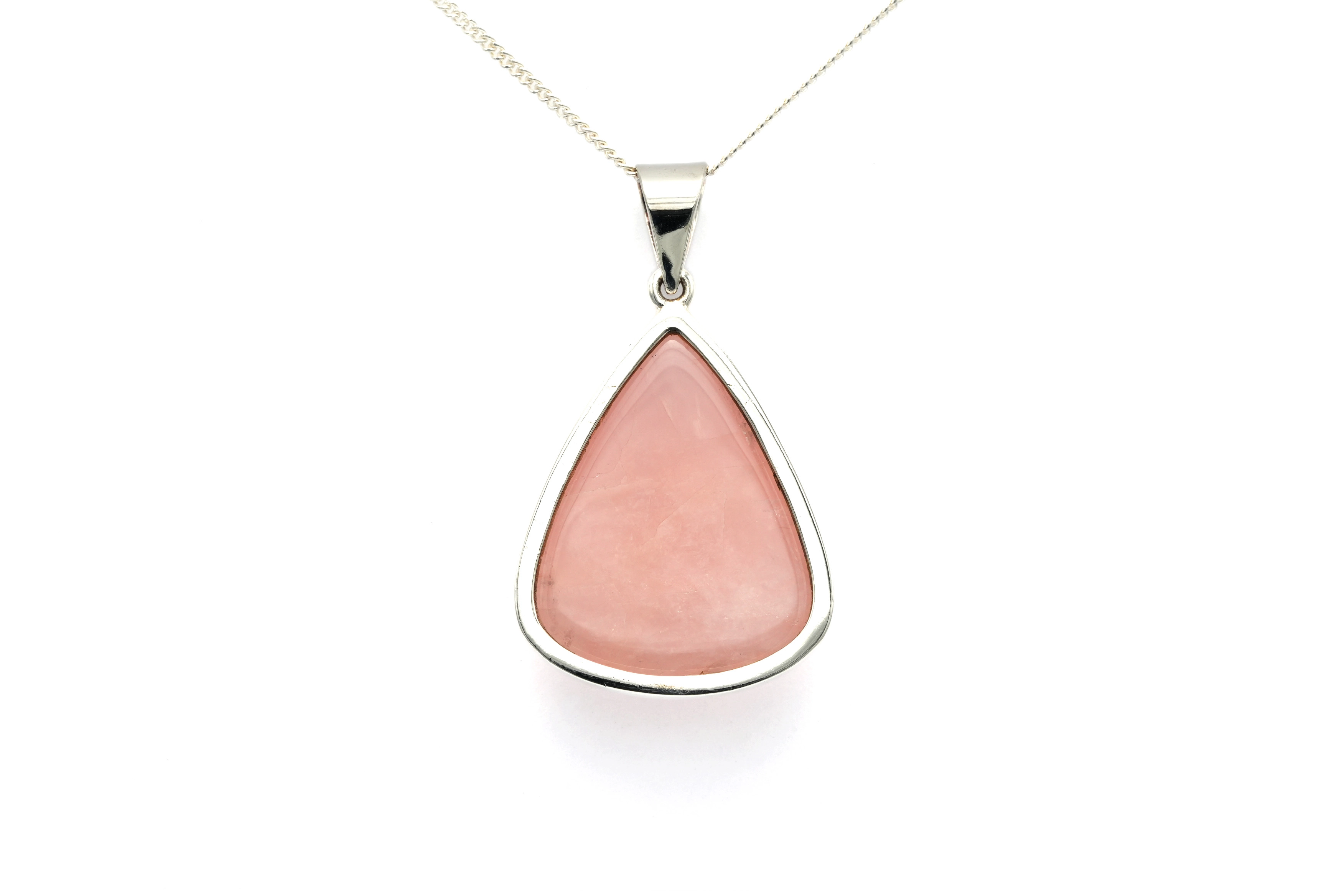 Pendentif contemporain en argent 925 serti d'un quartz rose