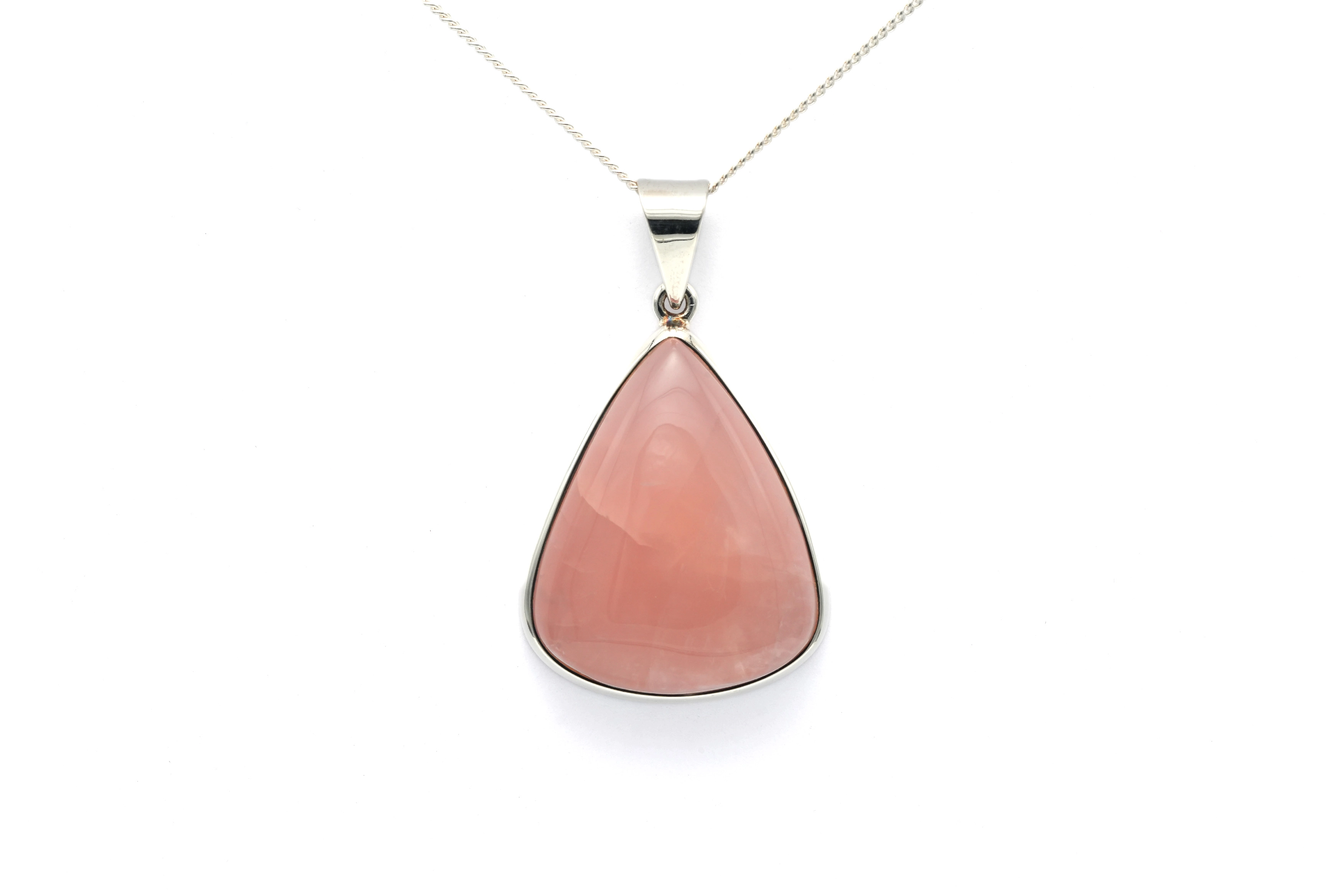 Pendentif contemporain en argent 925 serti d'un quartz rose - - 1