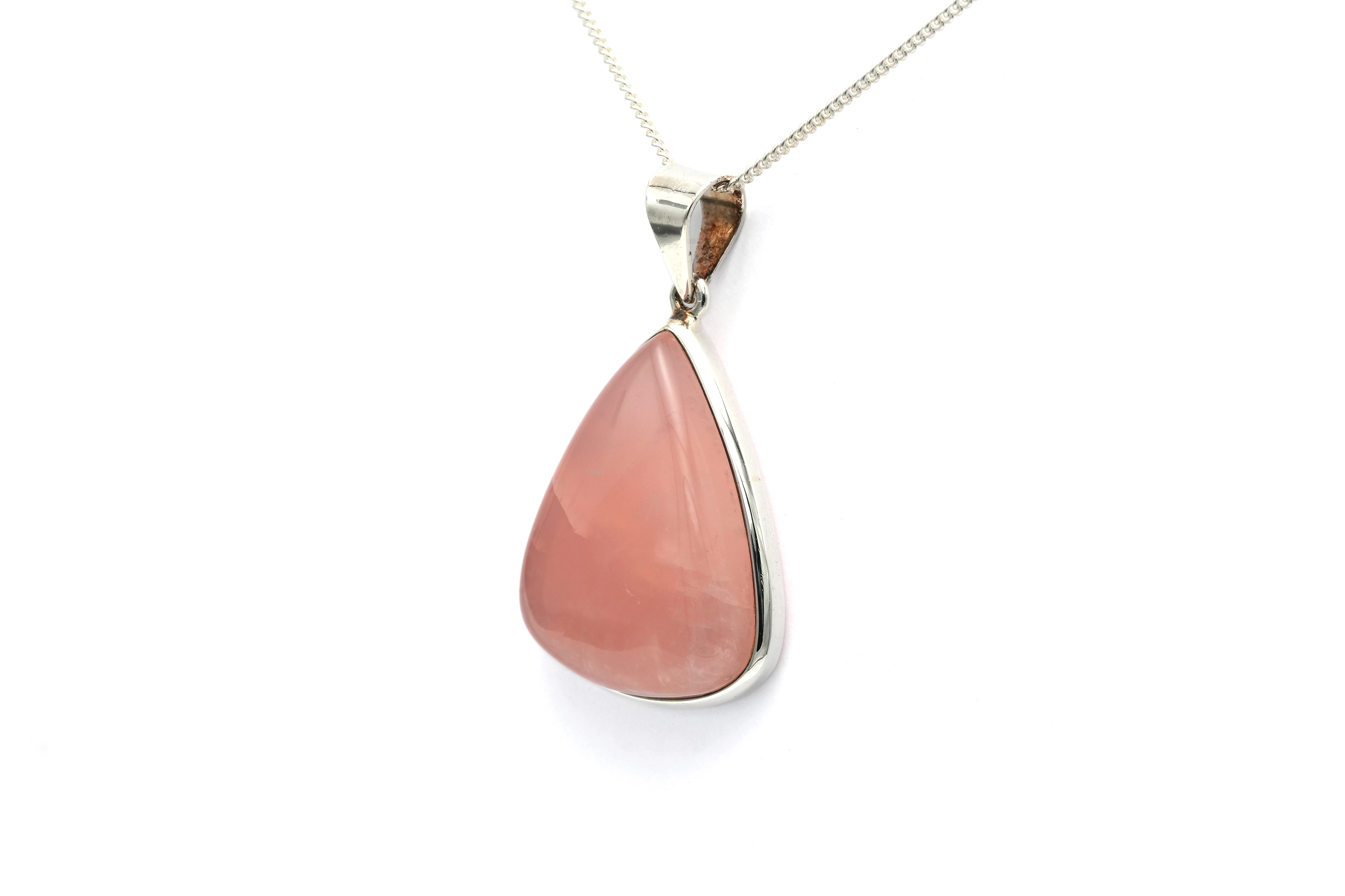 Pendentif contemporain en argent 925 serti d'un quartz rose - - 2