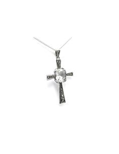 Pendentif Art Déco en argent serti de marcassites et d'un cristal