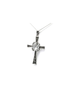 Pendentif Art Déco en argent serti de marcassites et d'un cristal