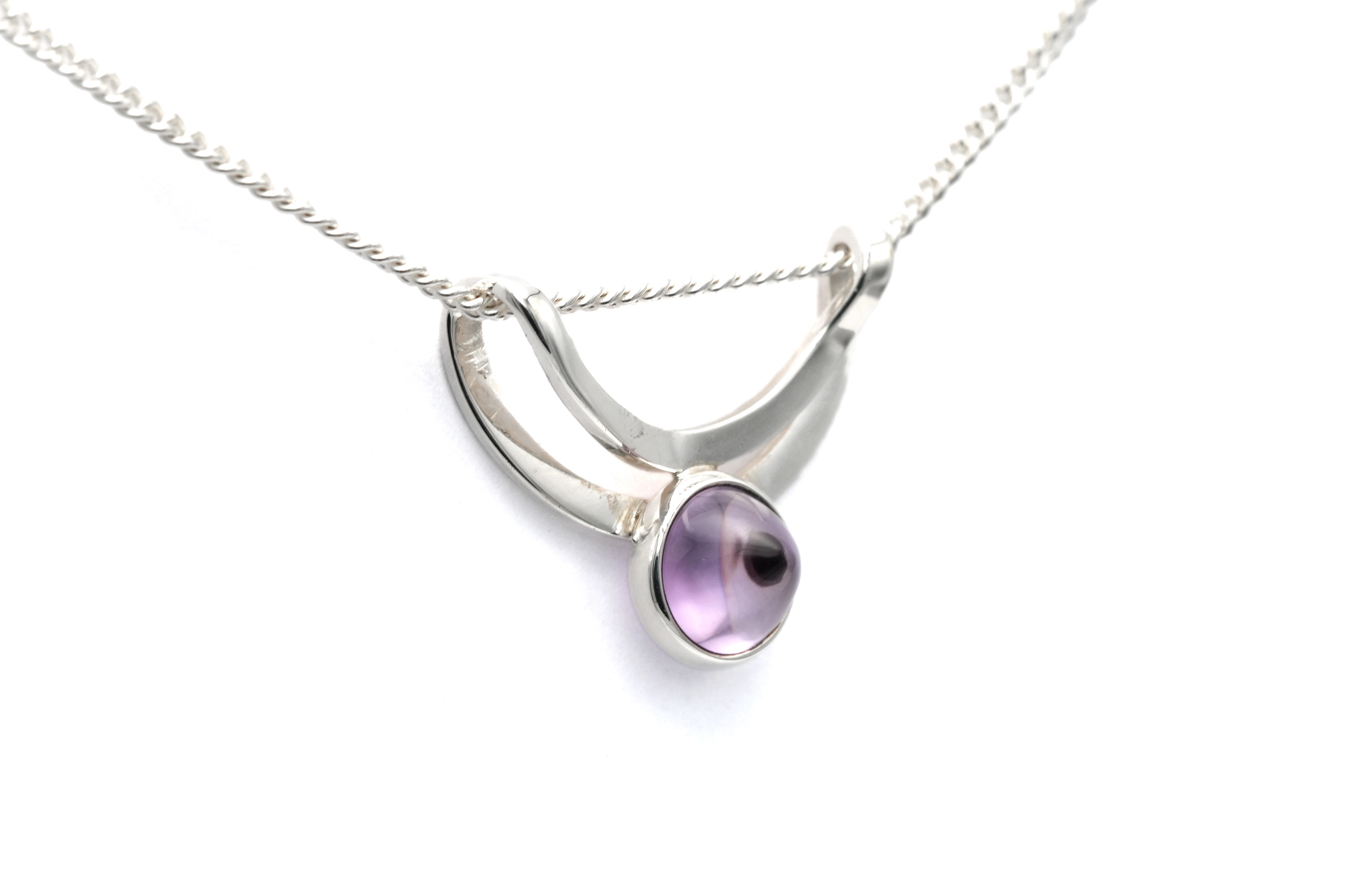 Pendentif Années 70 en argent 925 serti d'une améthyste