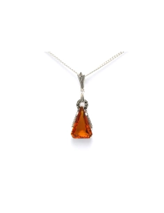 Pendentif Art Déco en argent serti de marcassites et d'une citrine