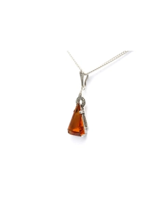 Pendentif Art Déco en argent serti de marcassites et d'une citrine