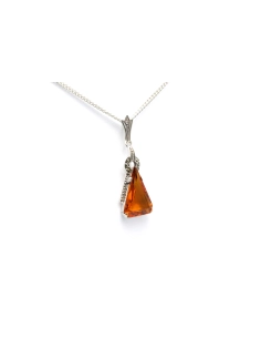 Pendentif Art Déco en argent serti de marcassites et d'une citrine