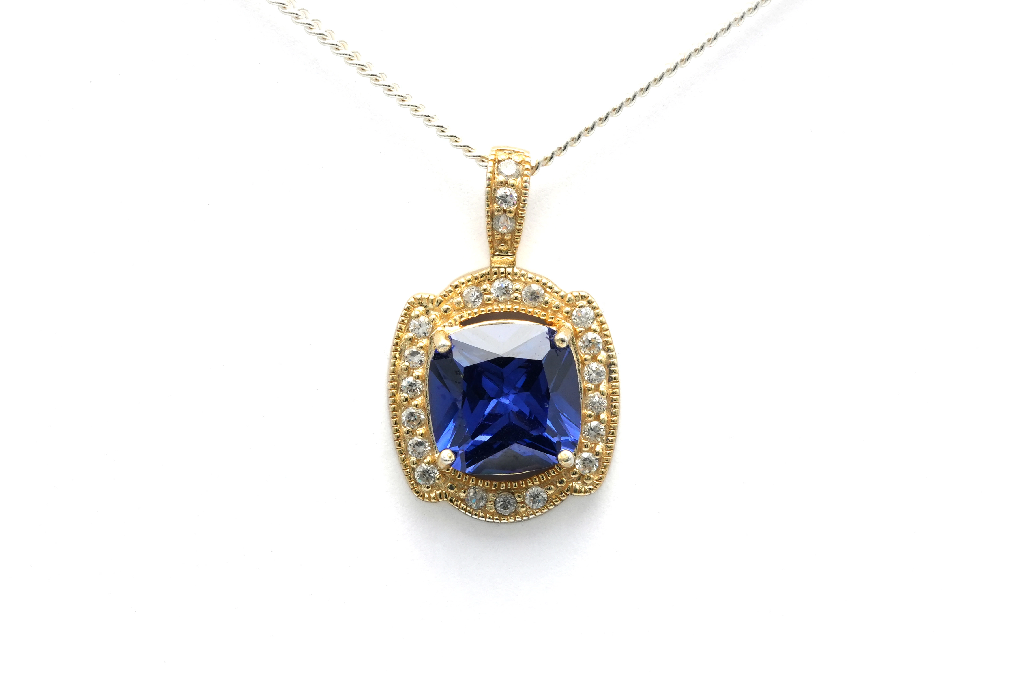 Pendentif contemporain en vermeil serti de zirconiums - - 1