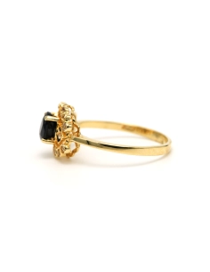 Bague Art Déco en or jaune 14 carats sertie d'un saphir et de diamants "taille" 8/8 - 3