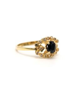 Bague Art Déco en or jaune 14 carats sertie d'un saphir et de diamants "taille" 8/8 - 6
