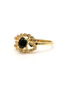 Bague Art Déco en or jaune 14 carats sertie d'un saphir et de diamants "taille" 8/8 - 2