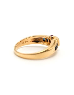 Bague contemporaine en or jaune 18 carats sertie de saphirs, de rubis et de diamants "taille" brillant (+-0.056ct) - - 5