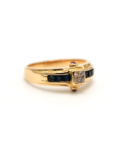 Bague contemporaine en or jaune 18 carats sertie de saphirs, de rubis et de diamants "taille" brillant (+-0.056ct) - - 6