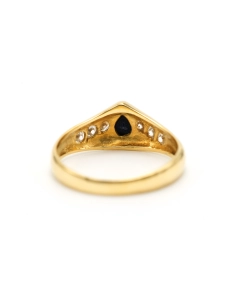 Bague contemporaine en or jaune 18 carats sertie d'un saphir et de diamants "taille" brillant (+-0.15ct) - - 4