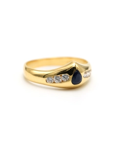 Bague contemporaine en or jaune 18 carats sertie d'un saphir et de diamants "taille" brillant (+-0.15ct) - - 6