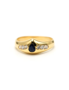 Bague contemporaine en or jaune 18 carats sertie d'un saphir et de diamants "taille" brillant (+-0.15ct) - - 1