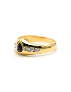 Bague contemporaine en or jaune 18 carats sertie d'un saphir et de diamants "taille" brillant (+-0.15ct) - - 2
