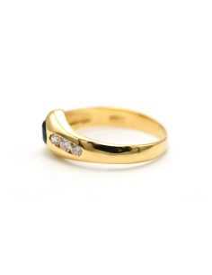 Bague contemporaine en or jaune 18 carats sertie d'un saphir et de diamants "taille" brillant (+-0.15ct) - - 3