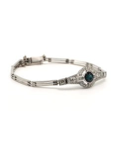 Bracelet Art Déco en or blanc 18 carats serti d'un saphir et de diamants "taille" rose - - 5