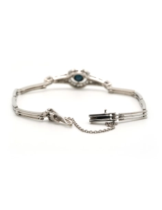Bracelet Art Déco en or blanc 18 carats serti d'un saphir et de diamants "taille" rose - - 6